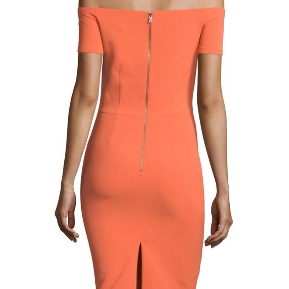 Alice + Olivia Aleah Off-Shoulder Midi Bodycon Dress in Orange - Picture 2 of 7